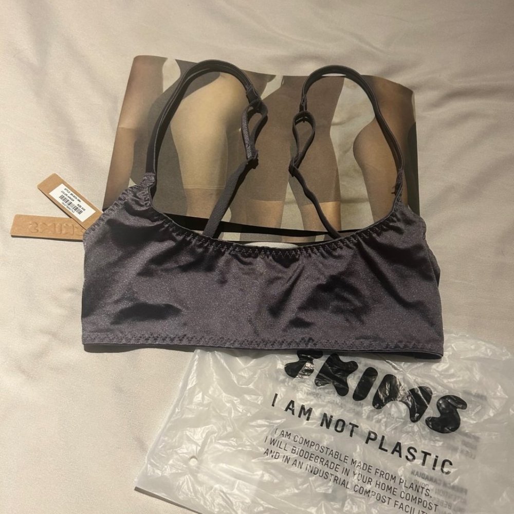 NWTs- SKIMS XXS -Stretch Satin Scoop Neck Bralette- Armor